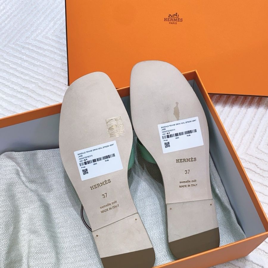 hermes 愛馬仕 經典oran H薄荷綠拖鞋 37碼-4