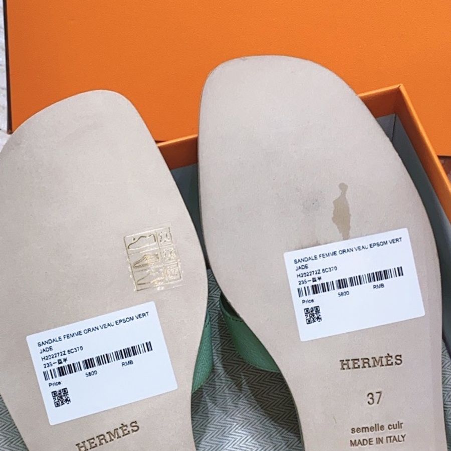 hermes 愛馬仕 經典oran H薄荷綠拖鞋 37碼-5