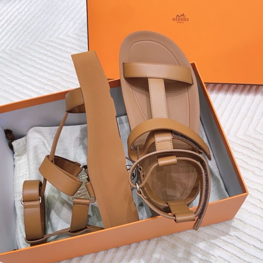 全新閒置 hermes 愛馬仕 秀款 棕色羅馬涼鞋 36碼-2