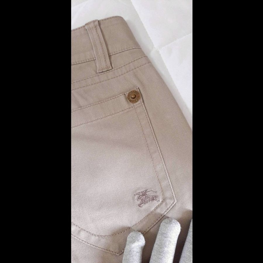 絕版BURBERRY 博柏利 BLUE LABEL 藍標 戰馬 女卡其色彈性反折七分褲36號-4