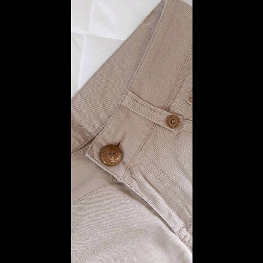 絕版BURBERRY 博柏利 BLUE LABEL 藍標 戰馬 女卡其色彈性反折七分褲36號-5