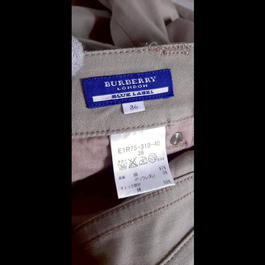 絕版BURBERRY 博柏利 BLUE LABEL 藍標 戰馬 女卡其色彈性反折七分褲36號-7