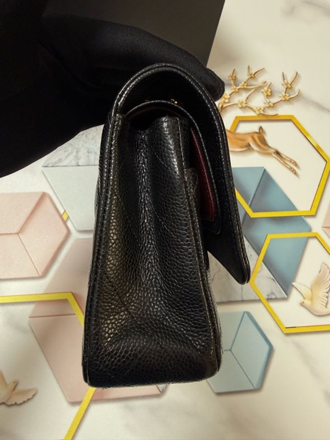 CHANEL 香奈兒,中號cf荔枝紋牛皮金扣黑色 29開-2