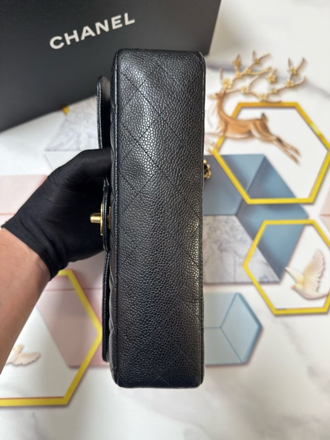 CHANEL 香奈兒,中號cf荔枝紋牛皮金扣黑色 29開-4