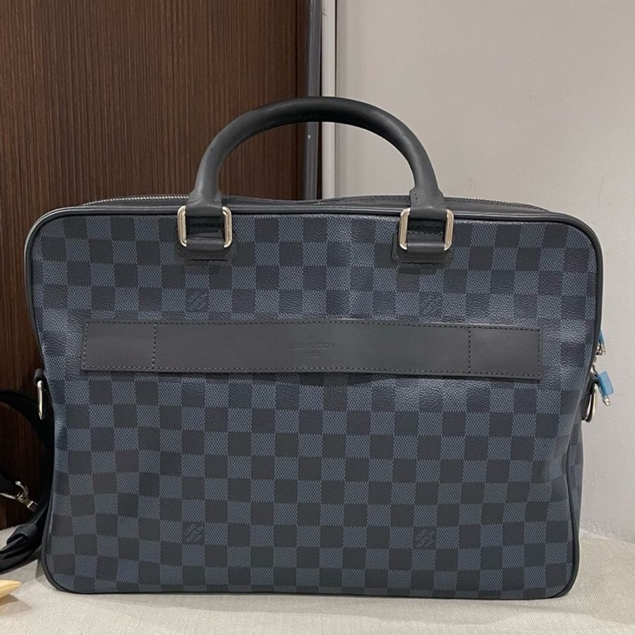Louis Vuitton 路易威登 黑藍色棋盤格手提斜挎公文包尺寸38-0
