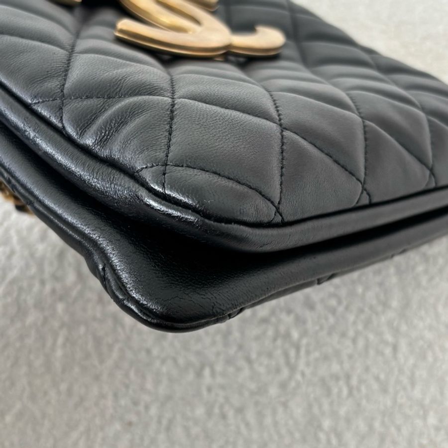 Chanel香奈兒 24C大logo竪版托特包黑金羊皮-2