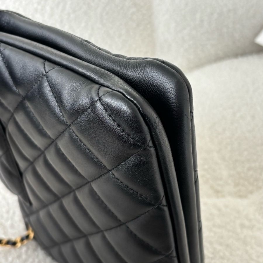 Chanel香奈兒 24C大logo竪版托特包黑金羊皮-3