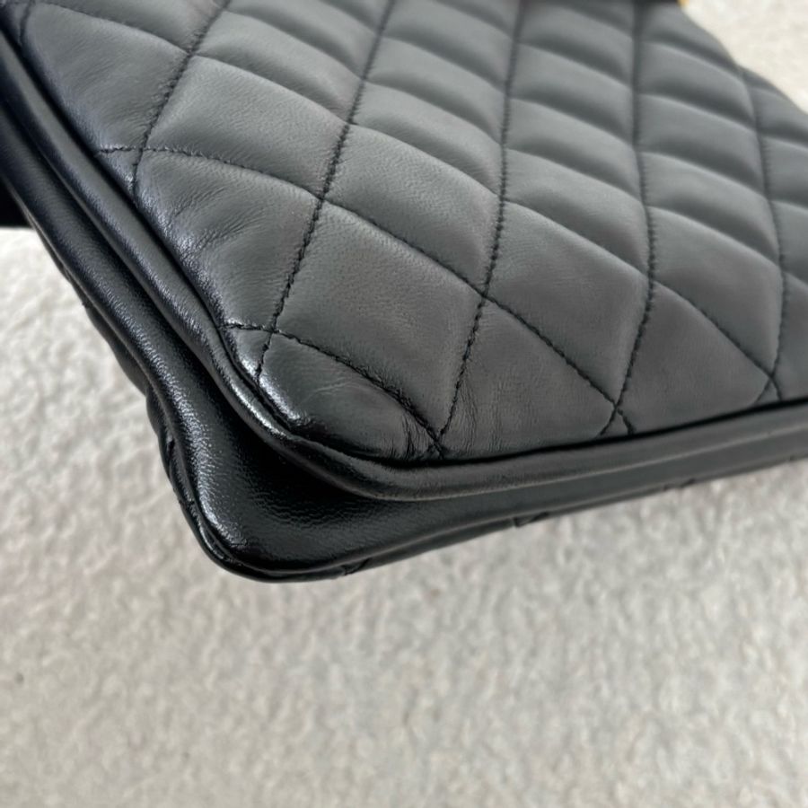 Chanel香奈兒 24C大logo竪版托特包黑金羊皮-8