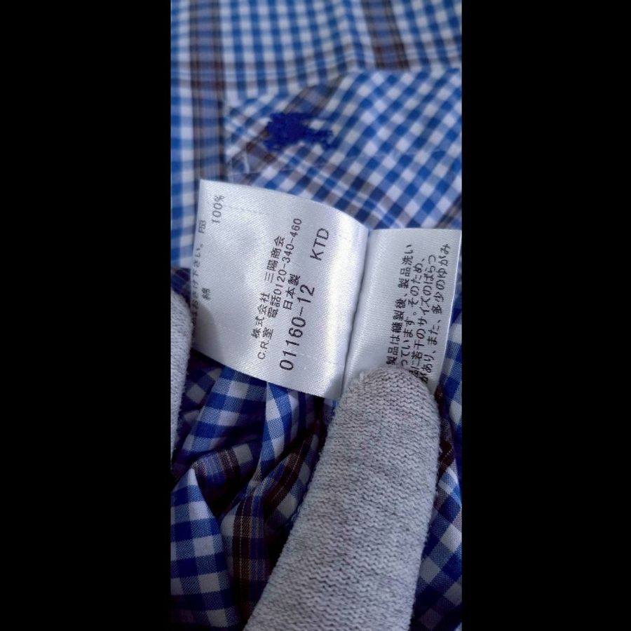 (日本製MIJ)絕版BURBERRY 博柏利 BLUE LABEL 藍標 戰馬 男格紋短袖襯衫M-9