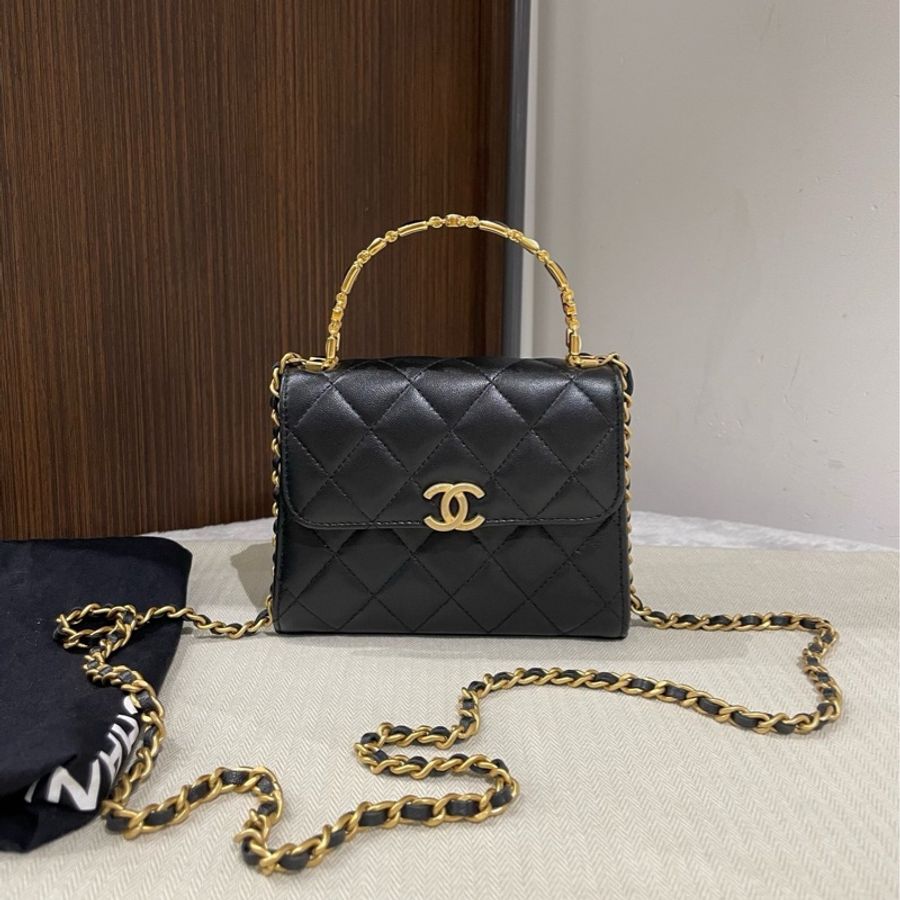 Chanel香奈兒黑金 鏤空琺瑯手柄 Kelly芯片款,配件防塵袋-0