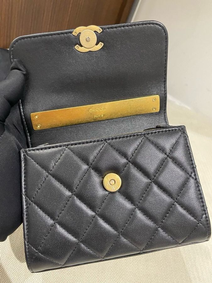 Chanel香奈兒黑金 鏤空琺瑯手柄 Kelly芯片款,配件防塵袋-6