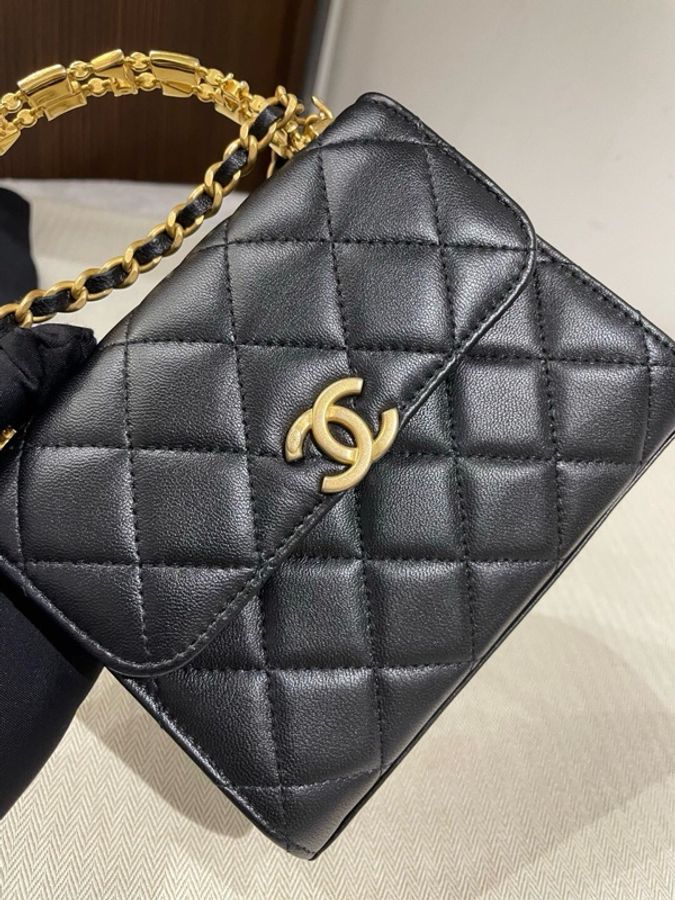 Chanel香奈兒黑金 鏤空琺瑯手柄 Kelly芯片款,配件防塵袋-10