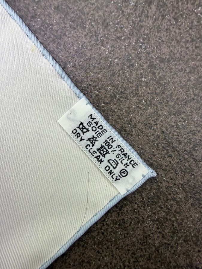 這是愛馬仕(Hermès)的 "Springs" 系列絲巾,由 Philippe Ledoux 設計,以淺藍色和奶油色調為特色。-3