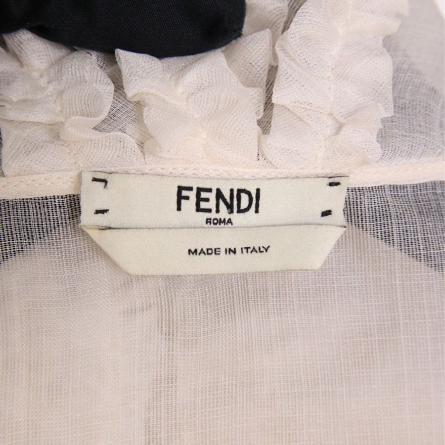 Fendi白色花边娃娃领透视长袖衬衫背心两件套上衣-20