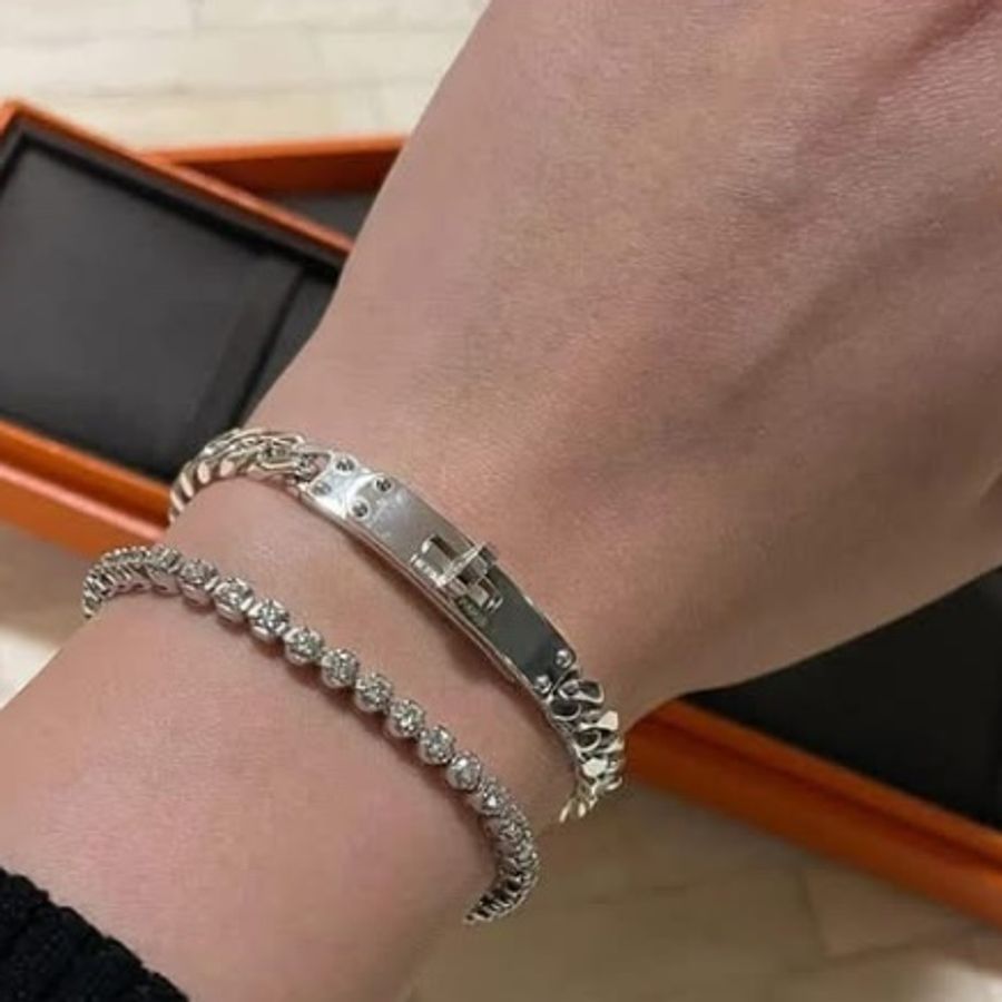 Hermes Kelly Gourmette Silver bracelet-3