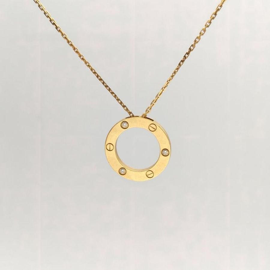 CARTIER LOVE18K金三鑽圓餅項鏈18K玫瑰金/鑽石-1