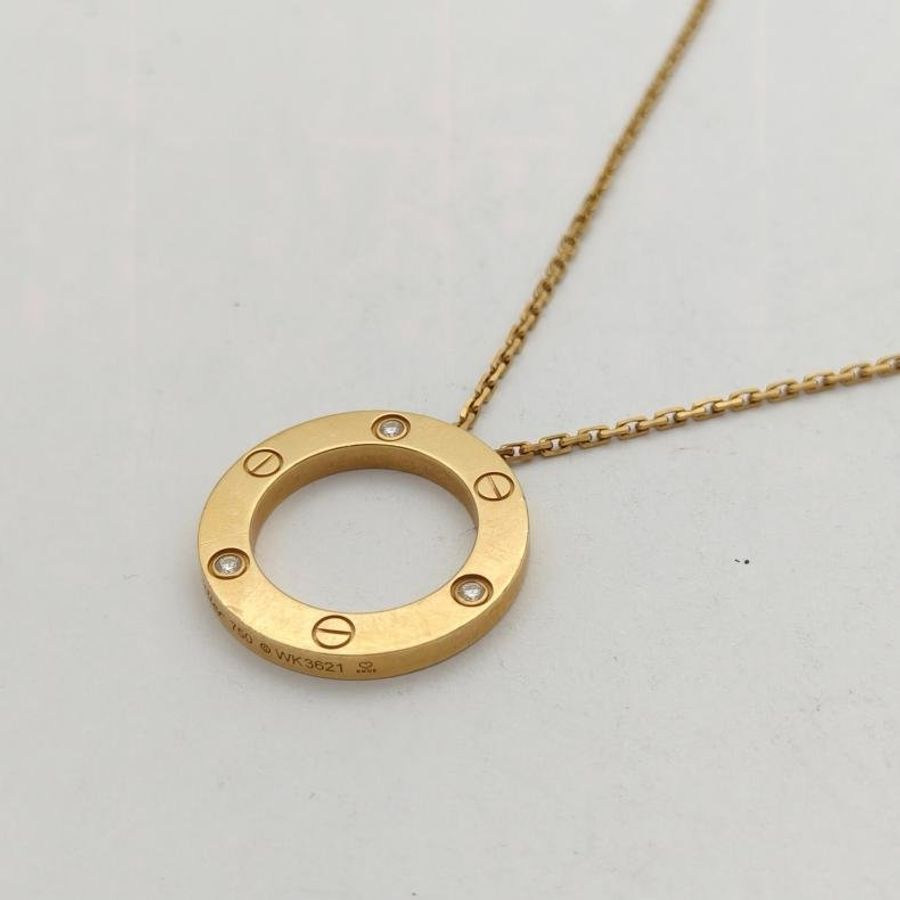 CARTIER LOVE18K金三鑽圓餅項鏈18K玫瑰金/鑽石-2