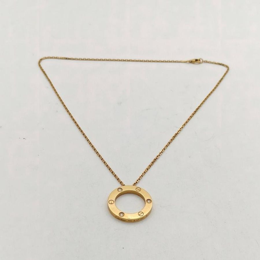 CARTIER LOVE18K金三鑽圓餅項鏈18K玫瑰金/鑽石-5