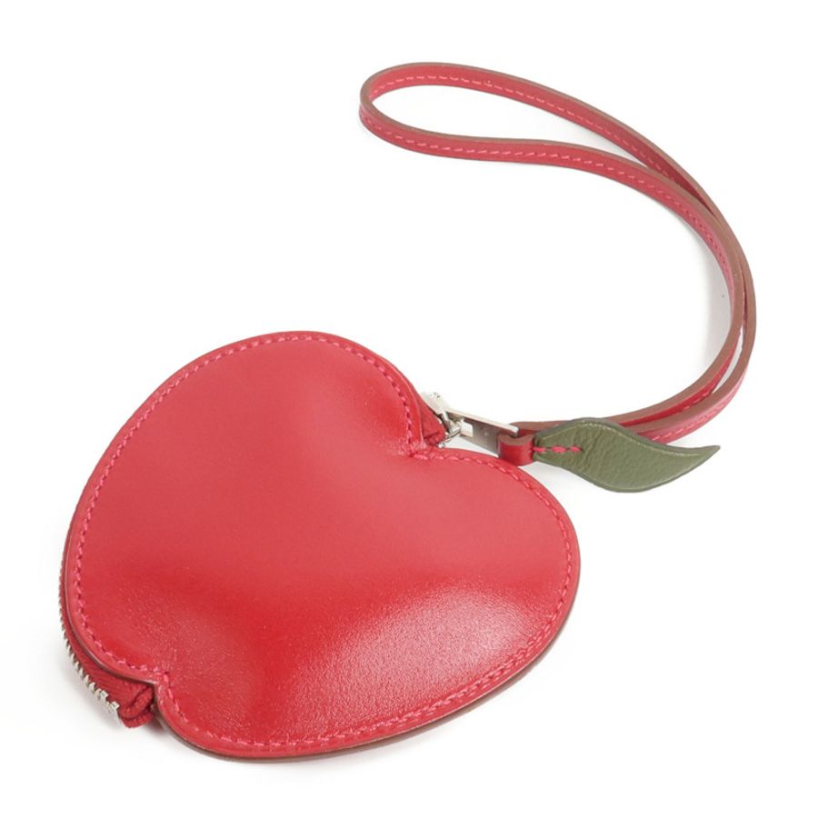 HERMES Tadelakt皮革Tutti Frutti Apple Coin Purse零錢包Rouge Vif-4