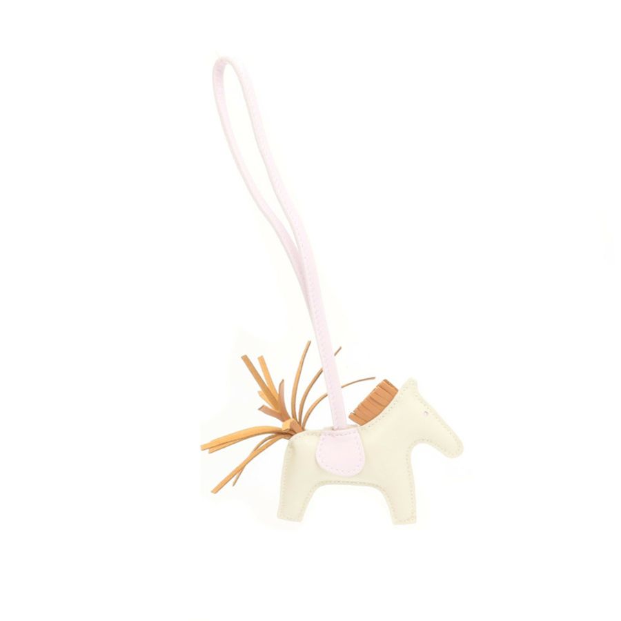 HERMES Milo皮革Rodeo PM掛飾Craie/Mauve Sylvestre/Gold-5