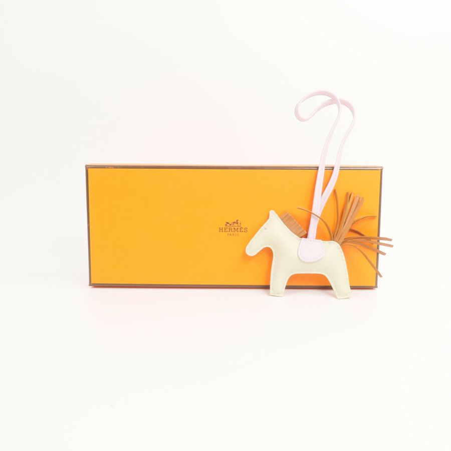 HERMES Milo皮革Rodeo PM掛飾Craie/Mauve Sylvestre/Gold-6