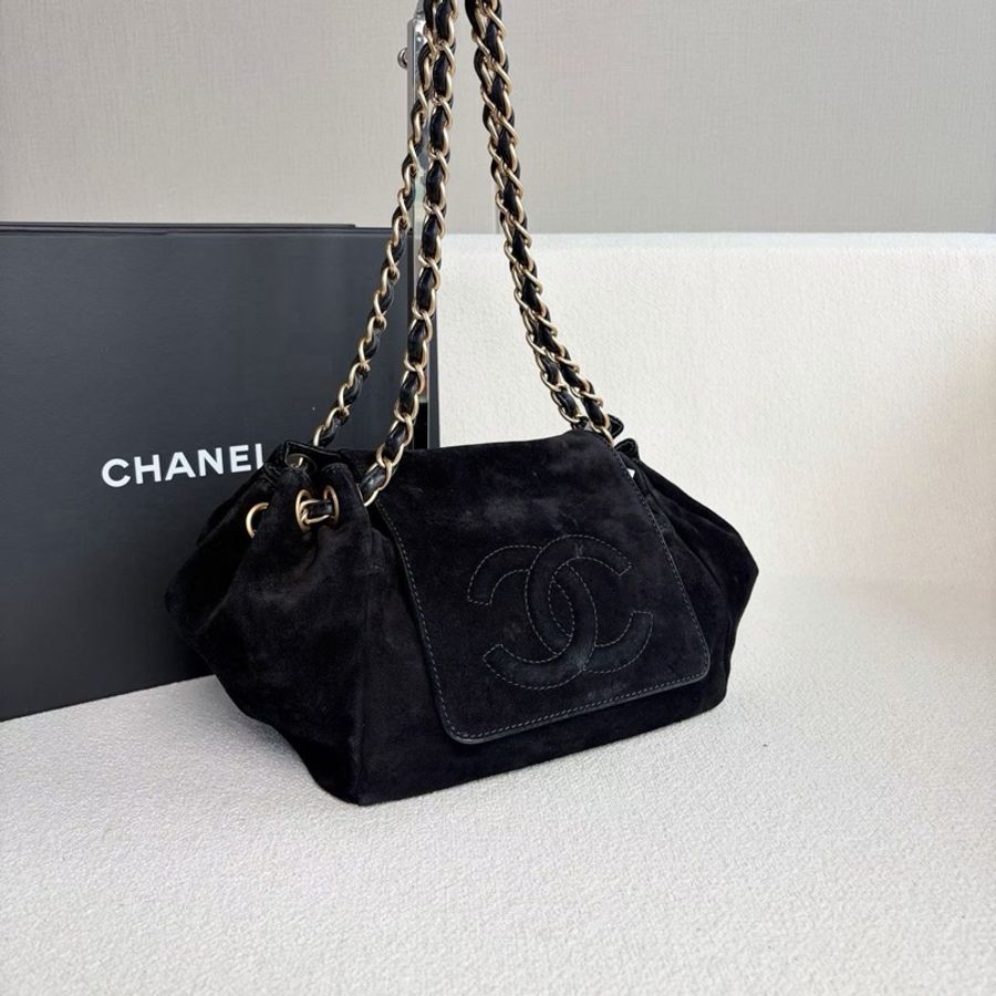 🖤 CHANEL 麂皮元寶鏈條肩背包 黑金扣 🖤-0
