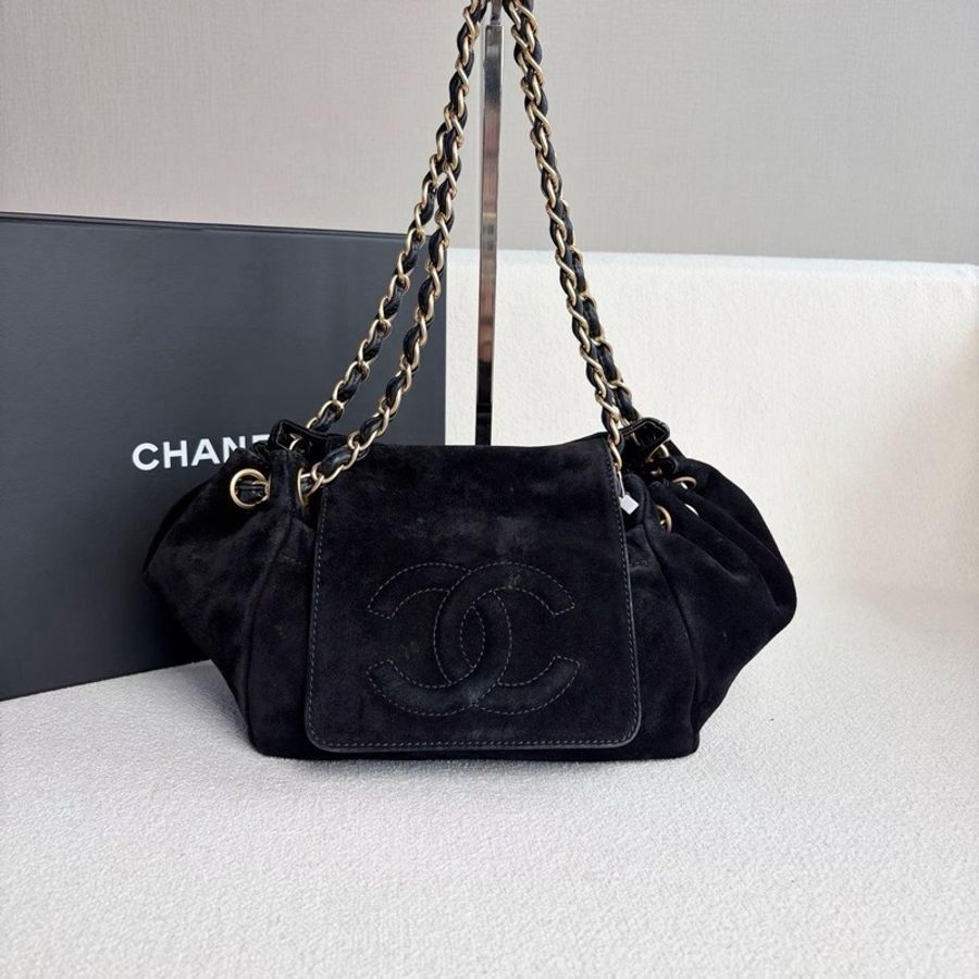 🖤 CHANEL 麂皮元寶鏈條肩背包 黑金扣 🖤-5
