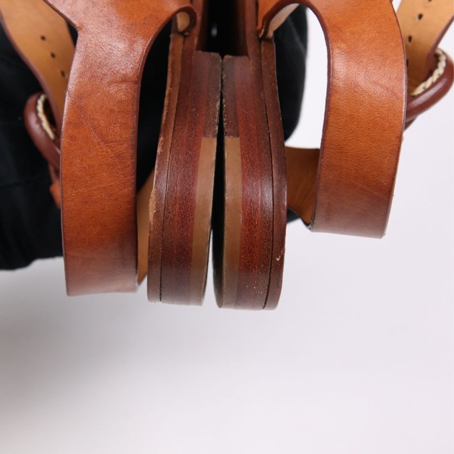 Ralph Lauren 棕色方头鱼嘴露跟平底凉鞋-19