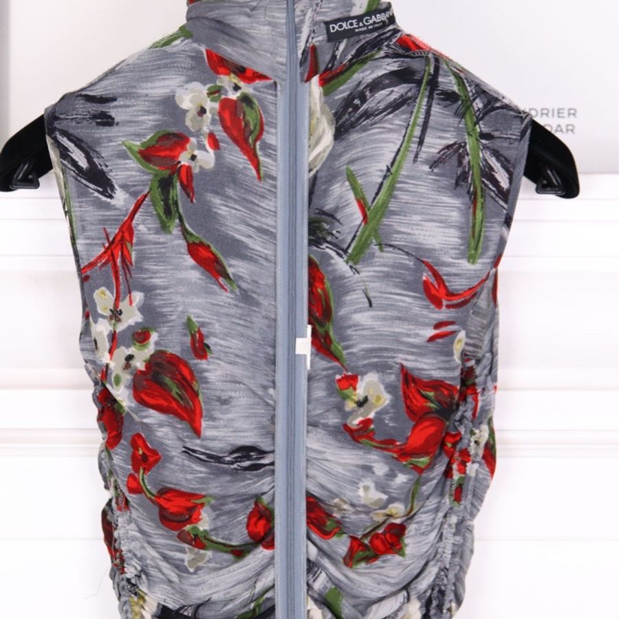 Dolce&Gabbana 01年春夏秀款灰色褶皱花卉无袖连衣裙-18