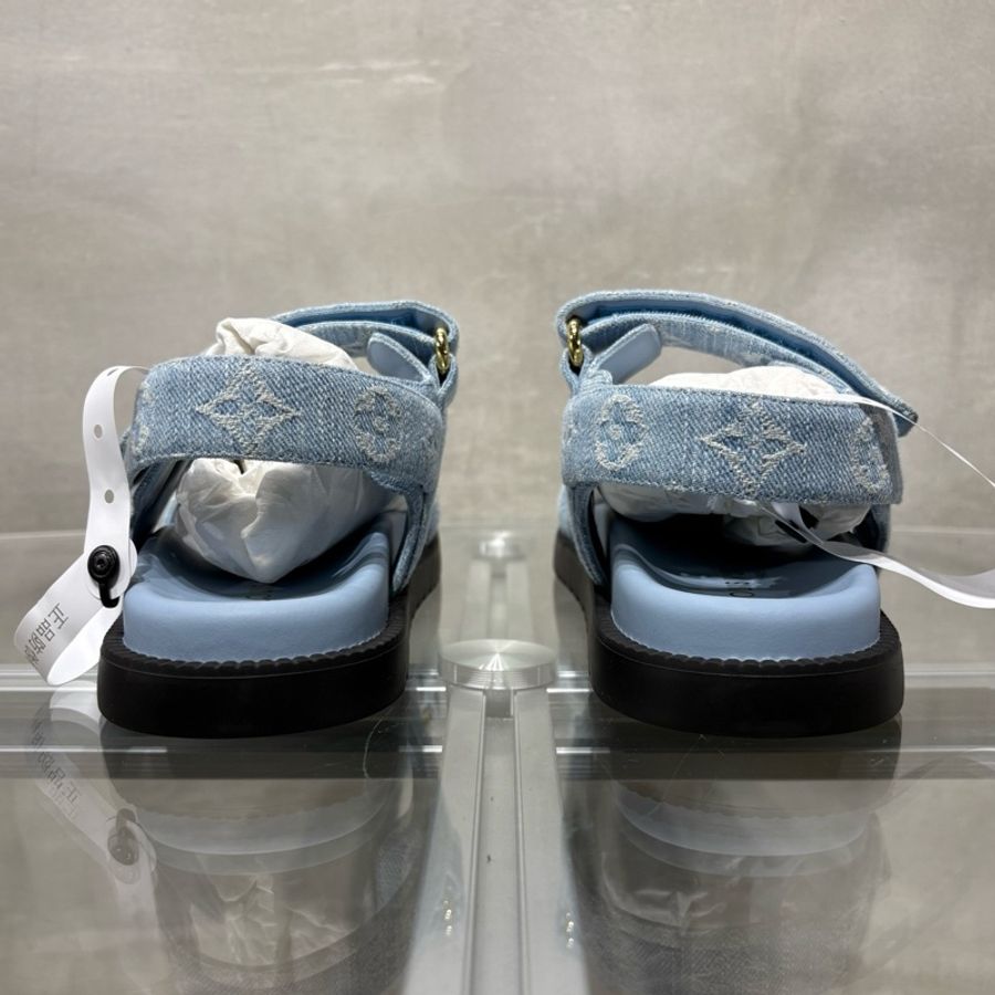 Louis Vuitton/路易威登 LV Sunset 藍色牛仔滿印涼拖 全新原盒 38.5碼-5