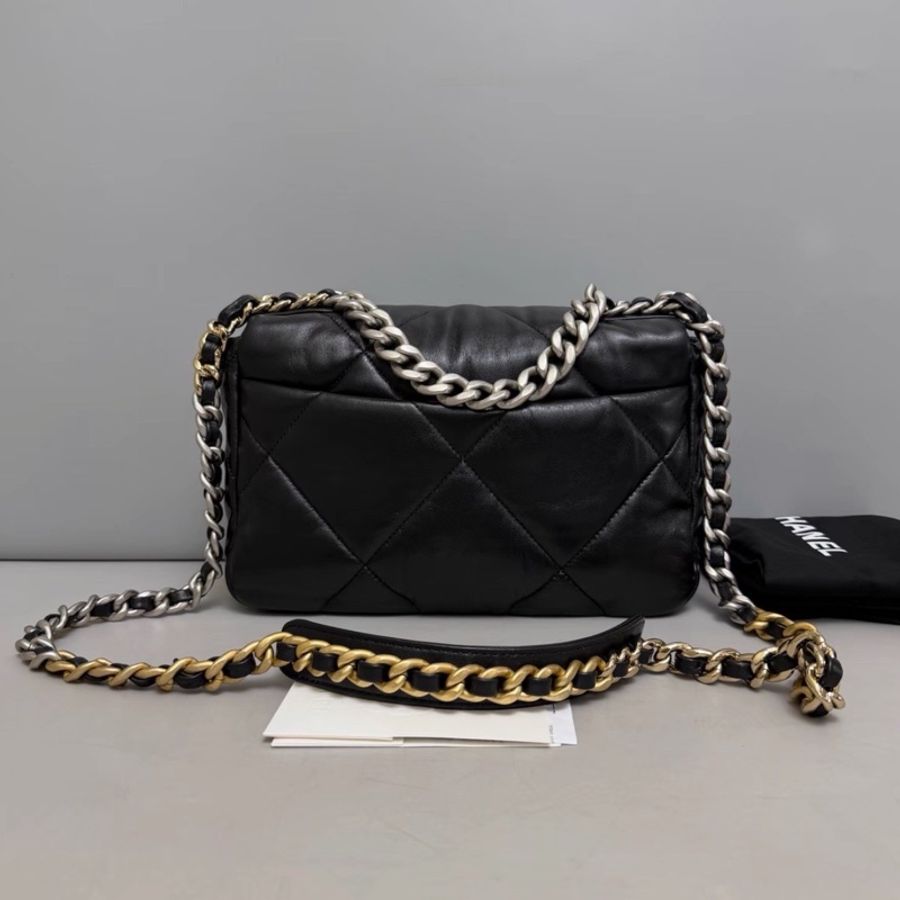 Chanel香奈兒 19bag小號黑銀全皮菱格包 芯片款-1