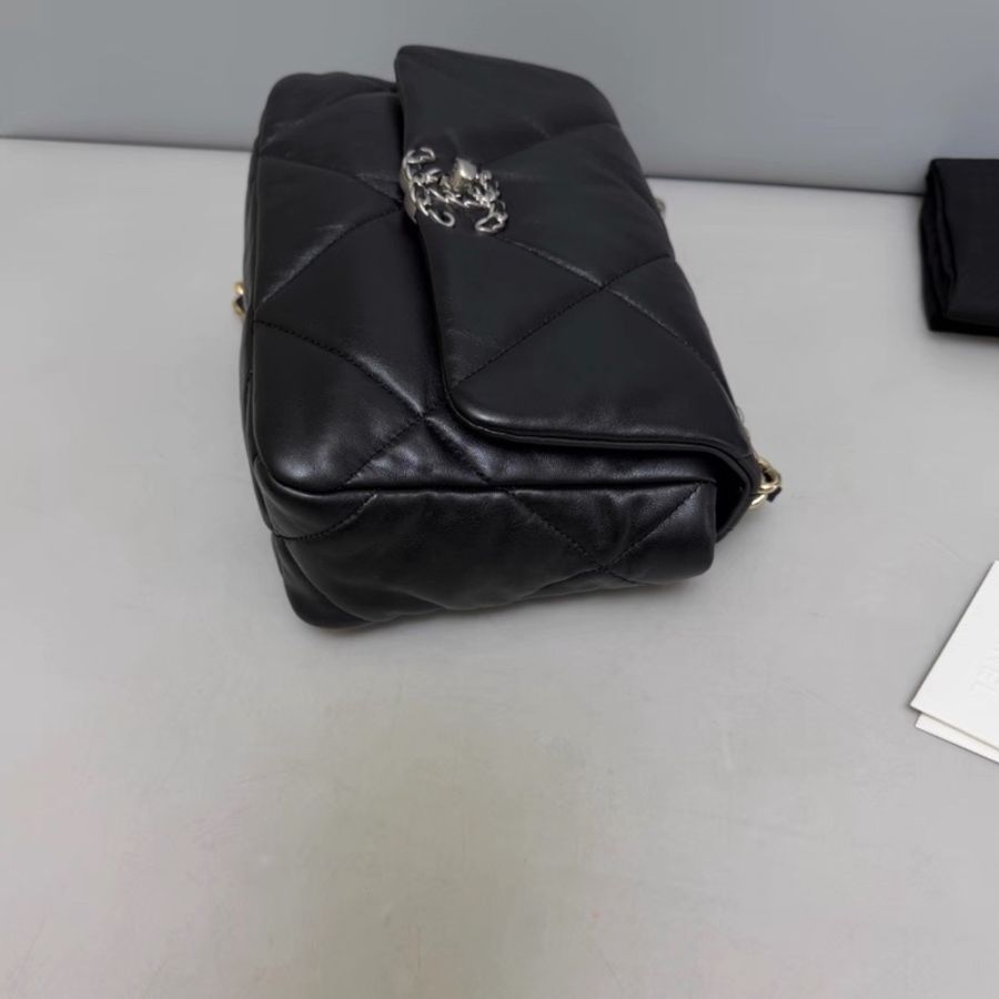 Chanel香奈兒 19bag小號黑銀全皮菱格包 芯片款-3