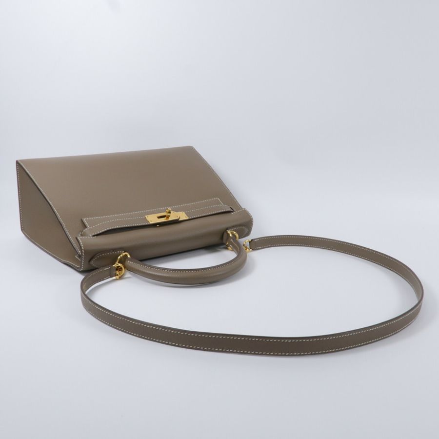HERMES Epsom皮革Kelly 28手挽肩背兩用袋Etoupe-10