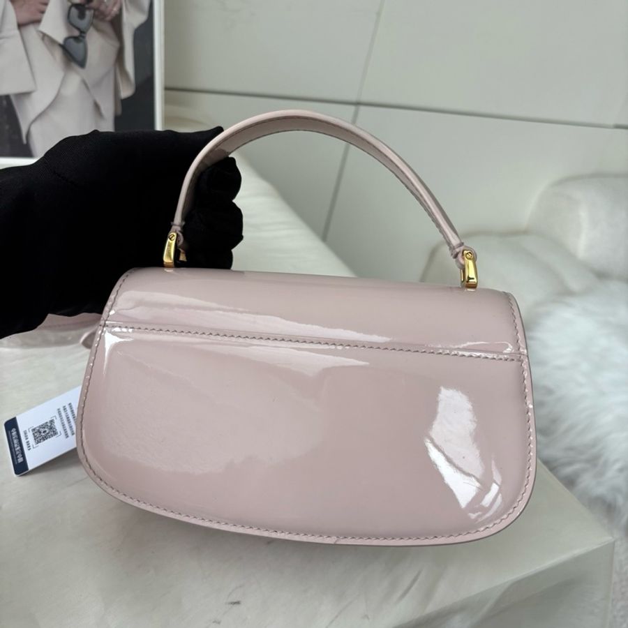 Dior迪奧 蒙田30AvenueCD徽標小牛皮單肩斜挎手提包小號淺粉色-1