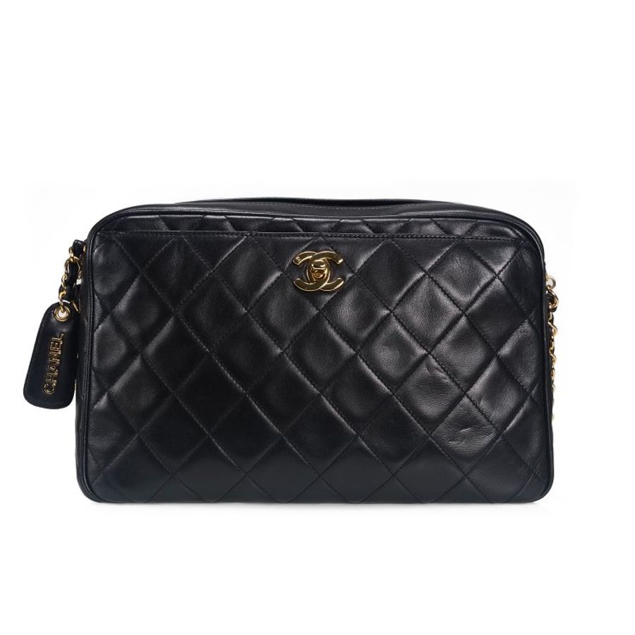 A01 Chanel 羊皮黑金相機包-2