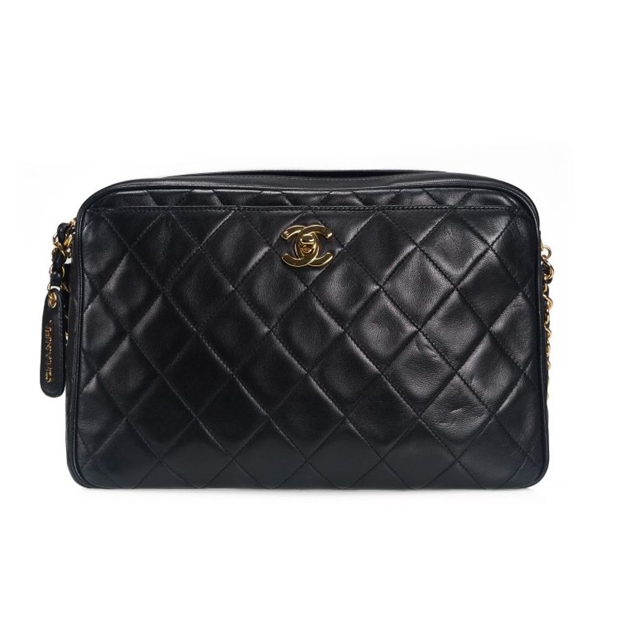 A01 Chanel 羊皮黑金相機包-7