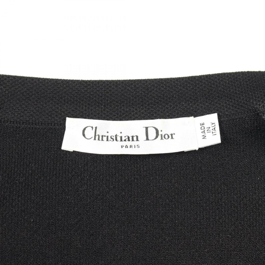 Christian Dior Logo 長袖壓紋洋裝 #F34 尼龍黏膠黑色二手-2