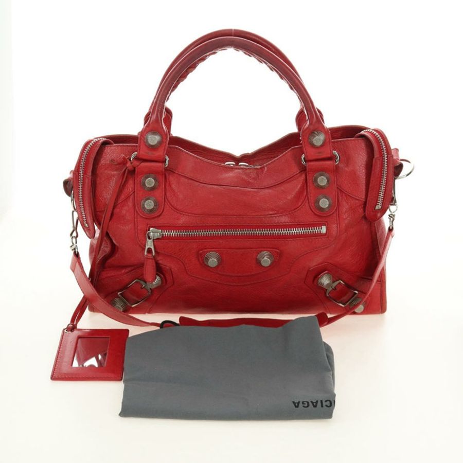 【日本直送】BALENCIAGA Giant City 手提包 皮革 2way 紅色銀色 173084 正品 185342M-11