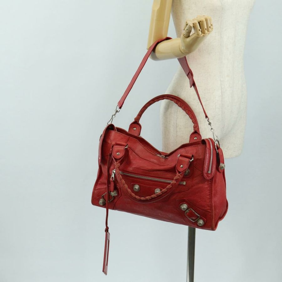 【日本直送】BALENCIAGA Giant City 手提包 皮革 2way 紅色銀色 173084 正品 185342M-31
