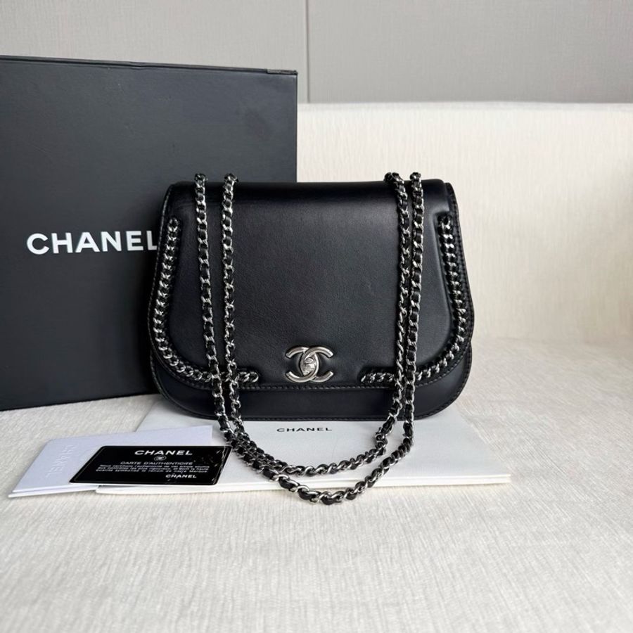 🖤 CHANEL 黑銀滾邊翻蓋南瓜包 🖤-9
