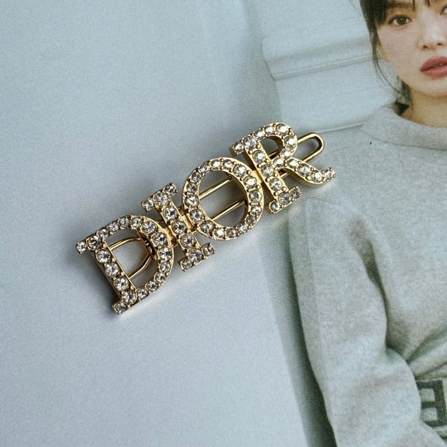 ::DIOR:: Crystal Dior Logo Barrette Gold 水鑽字母金色髮夾 髮飾-0