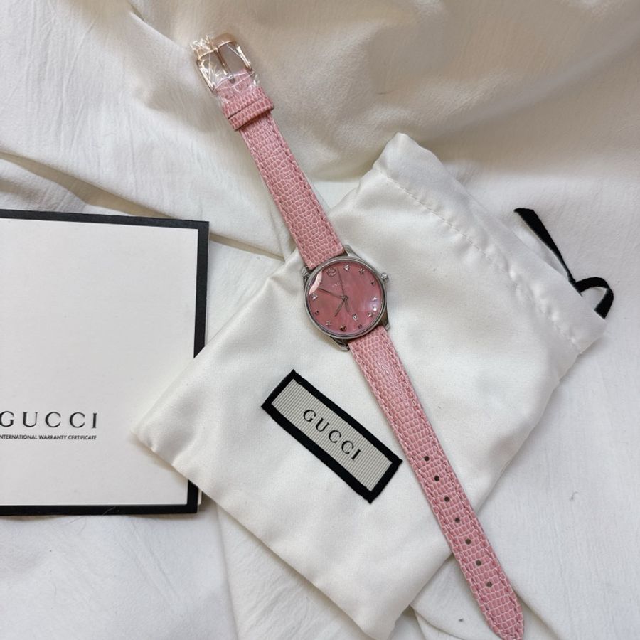 二手正品Gucci G-Timeless系列粉色貝殼石英錶 Gucci錶 Gucci手錶-0