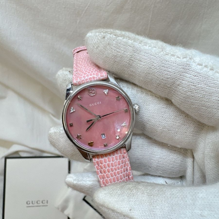 二手正品Gucci G-Timeless系列粉色貝殼石英錶 Gucci錶 Gucci手錶-1