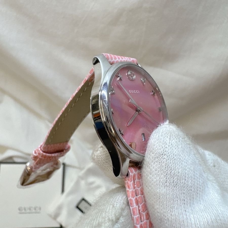 二手正品Gucci G-Timeless系列粉色貝殼石英錶 Gucci錶 Gucci手錶-8