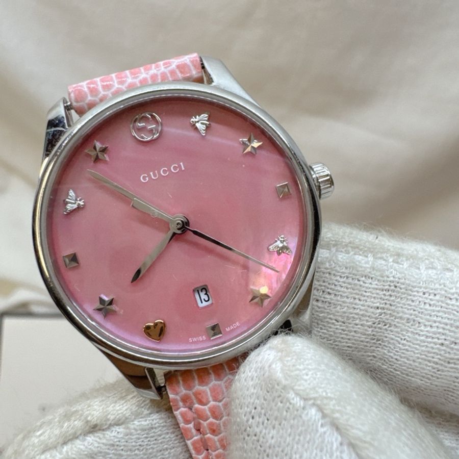 二手正品Gucci G-Timeless系列粉色貝殼石英錶 Gucci錶 Gucci手錶-10