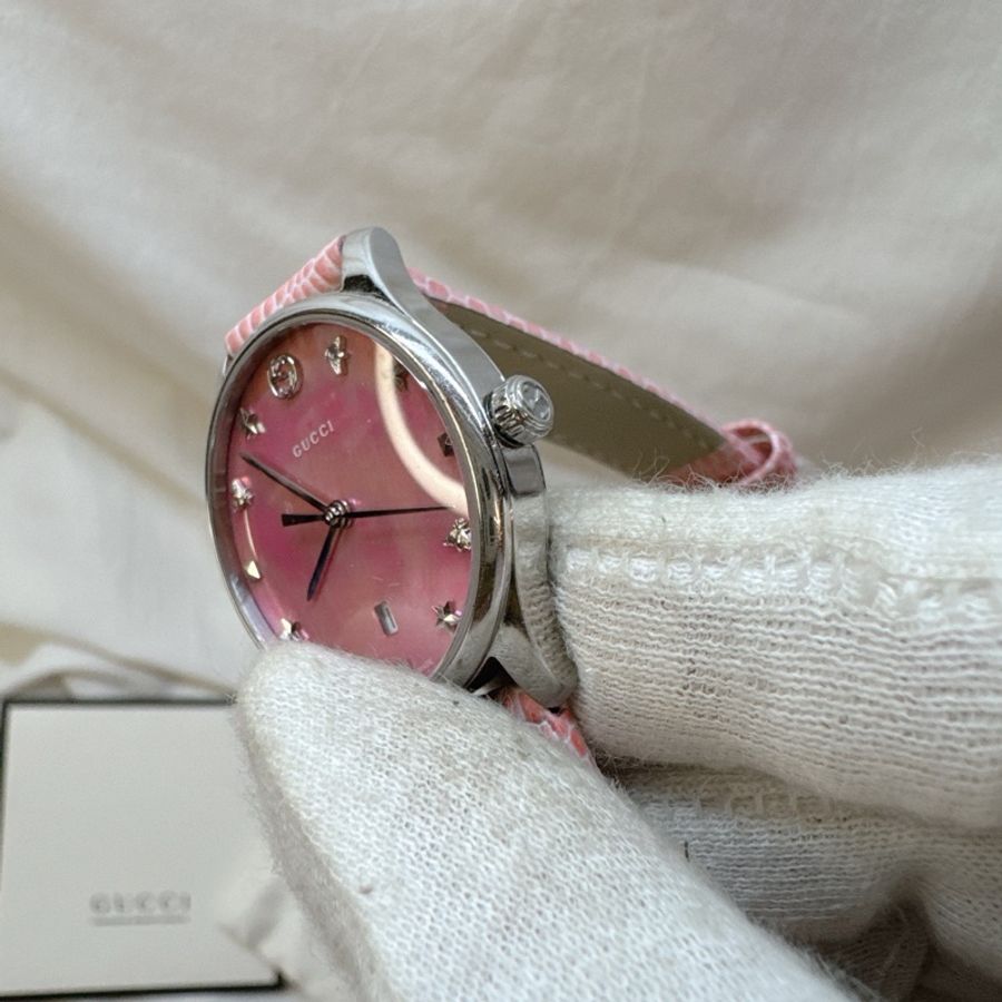 二手正品Gucci G-Timeless系列粉色貝殼石英錶 Gucci錶 Gucci手錶-11