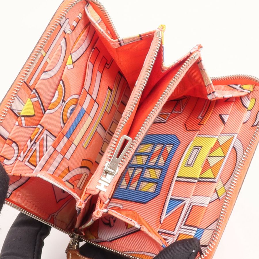 HERMES Epsom皮革Silk'In Compact Wallet錢包Capucine-7