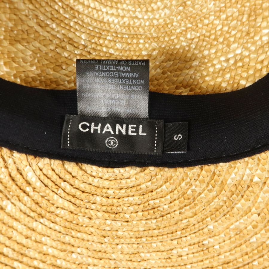 CHANEL 羊皮皮革/稻草Runway Straw Cap S帽子-6