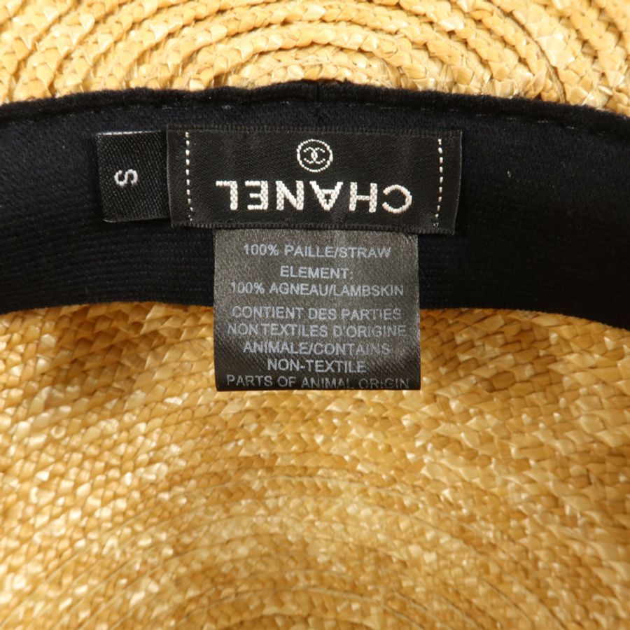 CHANEL 羊皮皮革/稻草Runway Straw Cap S帽子-7