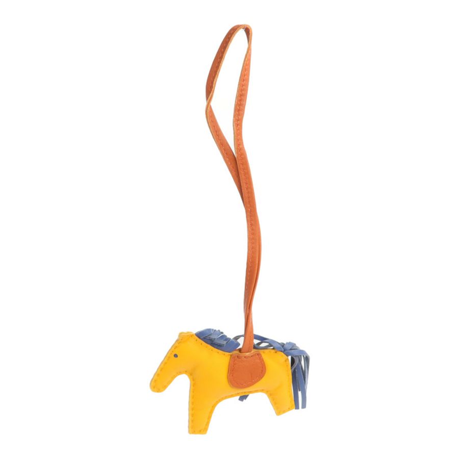 HERMES Milo皮革Rodeo PM掛飾Jaune D'Or/Bleu Agate/Cornaline-5